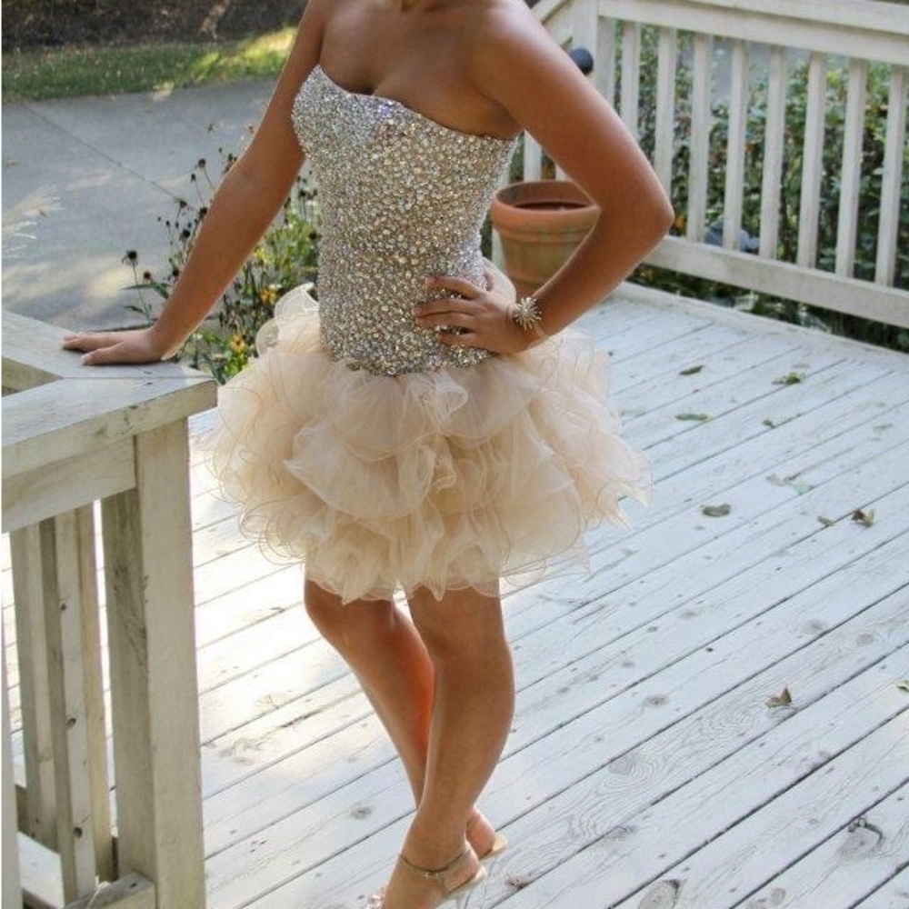 Sherri Hill Silver and Cream Mini Dress
